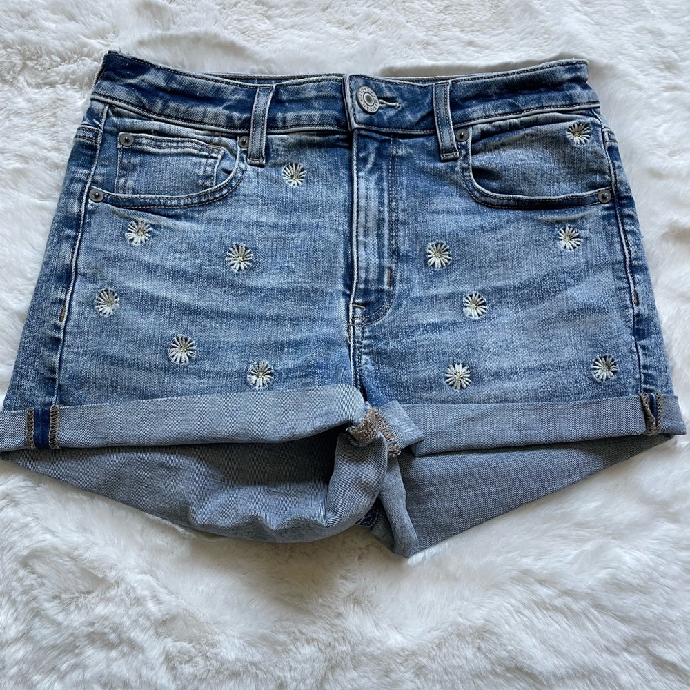 American Eagle Outfitters Blue Floral Jean Shorts